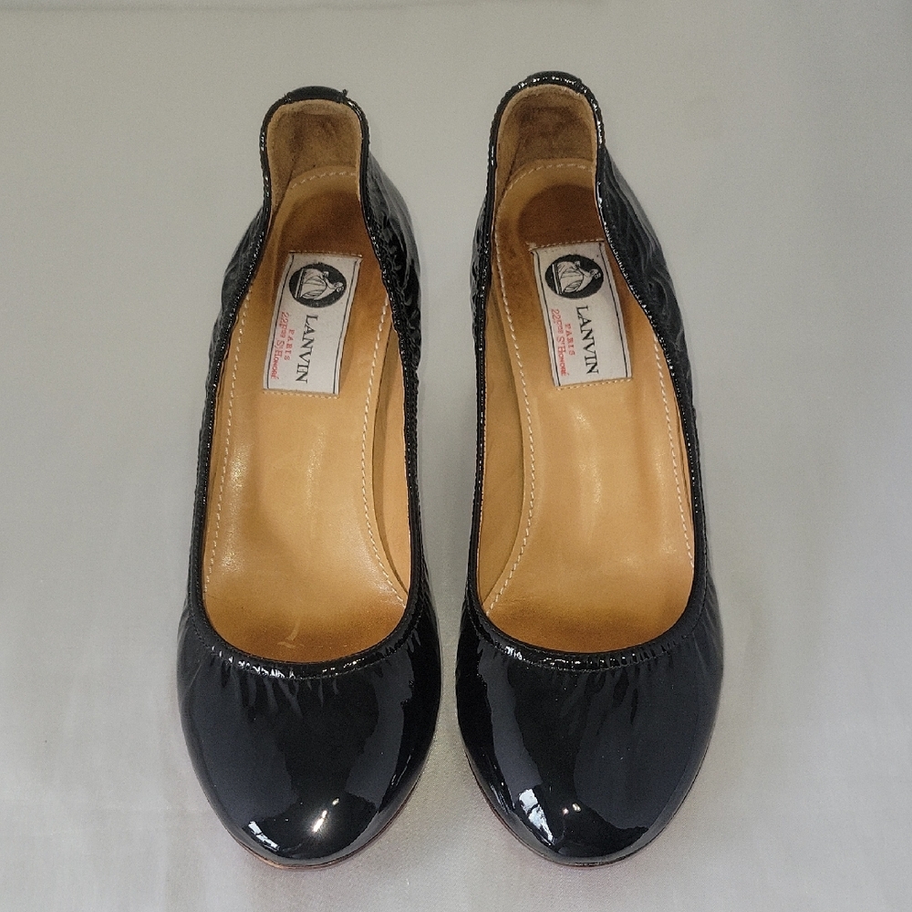 Lanvin Italian Black Patent Leather Heel Shoes Size 39 (8.5)